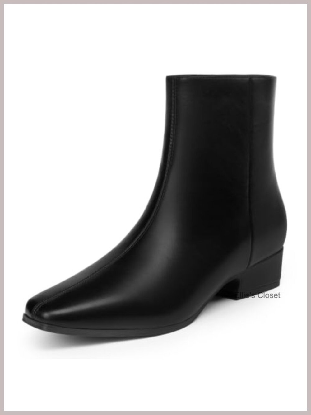 Faux Leather Square Toe Chunky Low Heel Ankle Boots Side Zipper